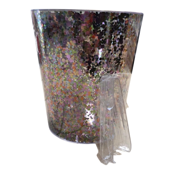 Ice Bucket With Tongs Glitter Enclosed In Clear Double Panel Open Faced Bucket - Picture 6 of 8